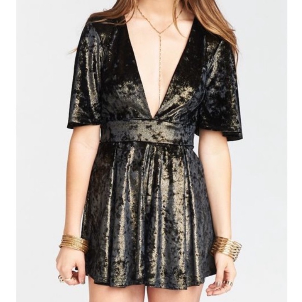 Show Me Your MuMu Black & Gold Velvet Romper
